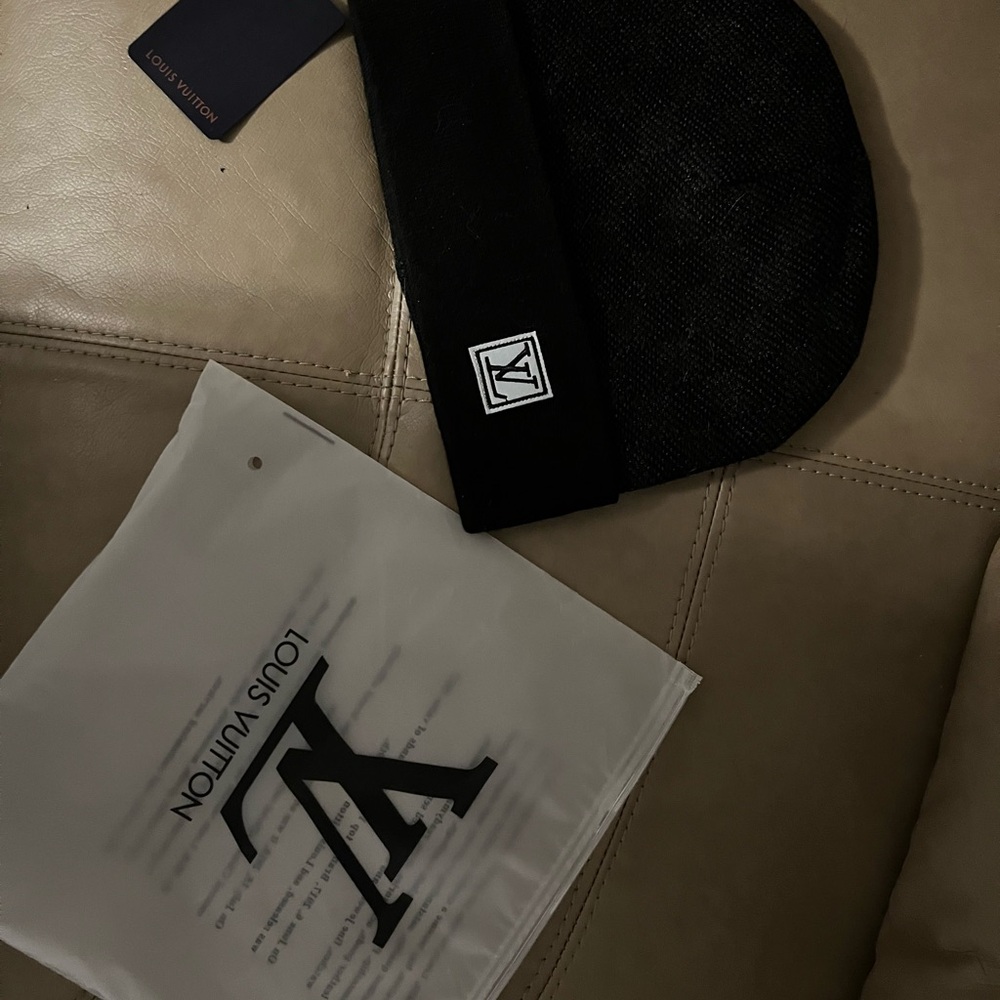 Louis Vuitton Black Knit Hat with Iconic Logo